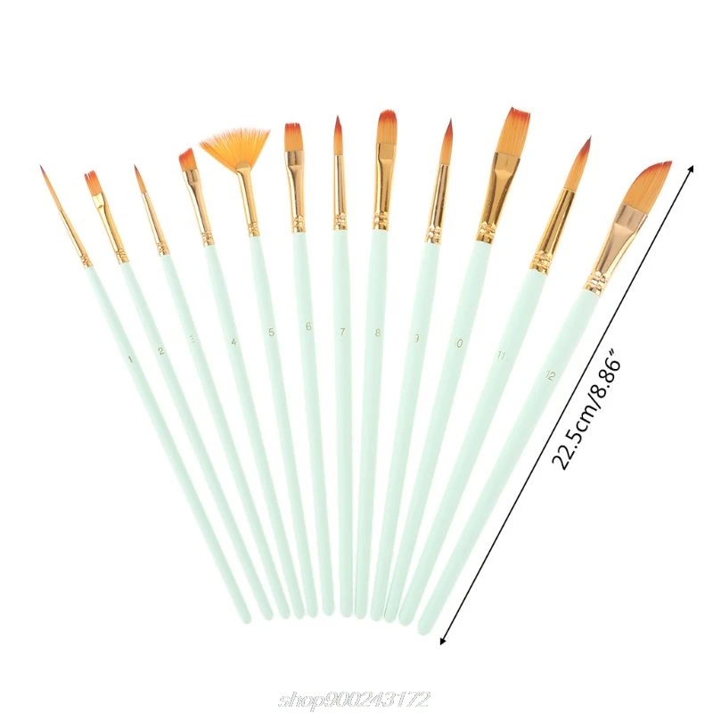 

12 Pcs Artist Paint Brush Set Nylon Hair Watercolor Acrylic Oil Painting Supplies M20 21 Dropship