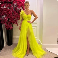 sevintage simple one shoulder tulle prom dresses slit side exposed bone dubai evening party dress custom made formal party gowns