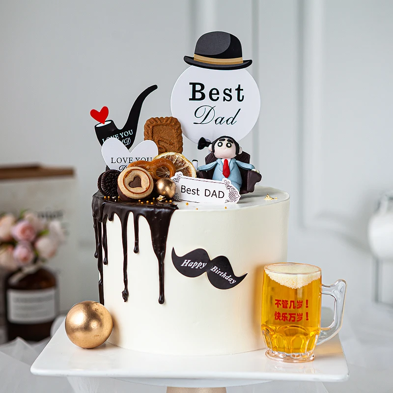 

Father's Day Beard Beer Cake Topper For Men LOUE Thank You Best Dad Birthday Party Baking Cake Decoration Party Supplies