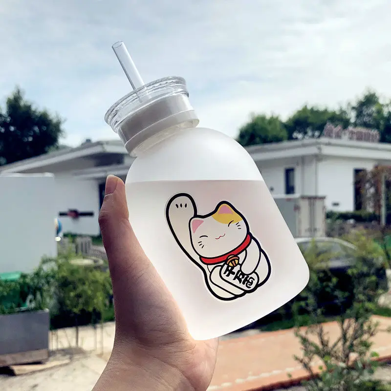 Пластиковая бутылка Lucky Cat 500 мл без БФА Мультяшные прозрачные/матовые бутылки для