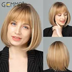 Синтетические короткие прямые парики для косплея GEMMA с челкой, женские термостойкие волосы боб с темными корнями, золотистые светлые волосы для хайлайтера