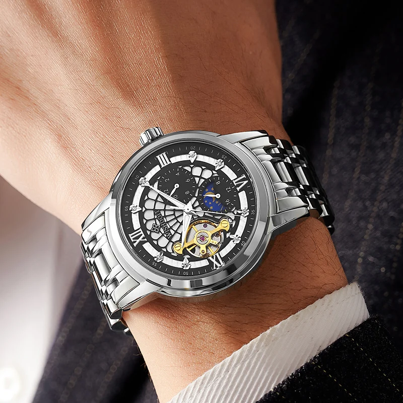 Часы наручные WISDHOIT Мужские механические деловые Роскошные водонепроницаемые