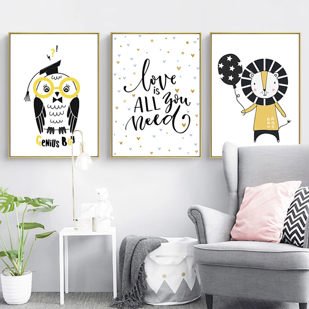 Мультяшная Сова Лев современный Hd Печатный Пейзаж Плакат Настенные картины для