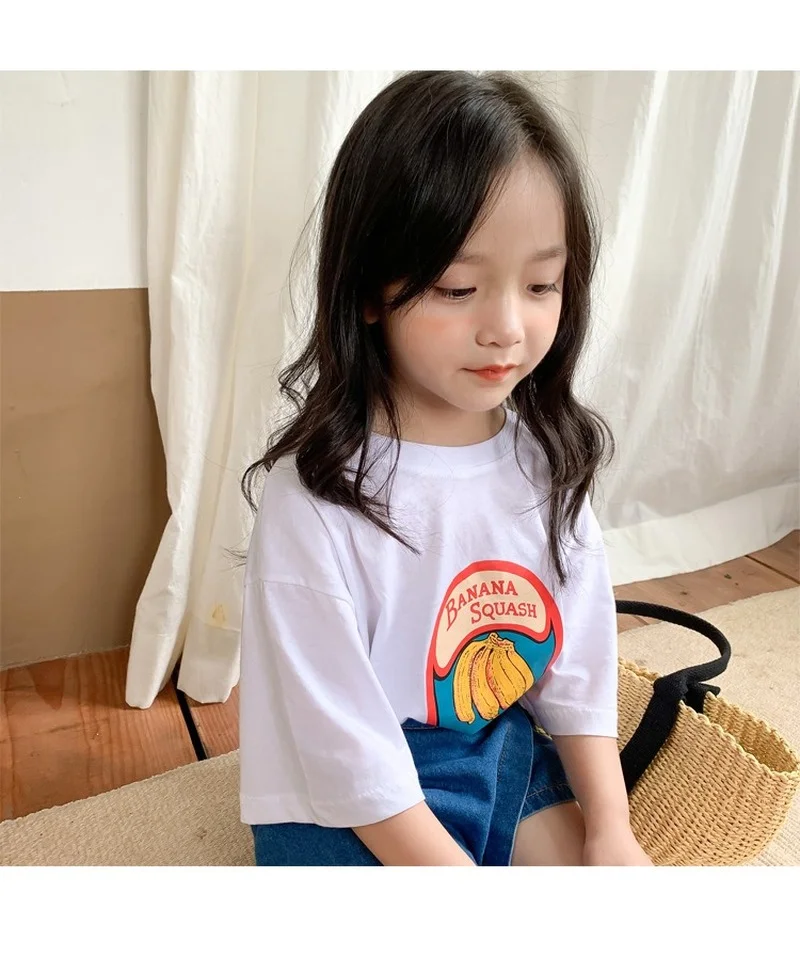 

2021 Summer boys banana Printing short sleeve T shirts girls cotton loose casual Tops children clothing