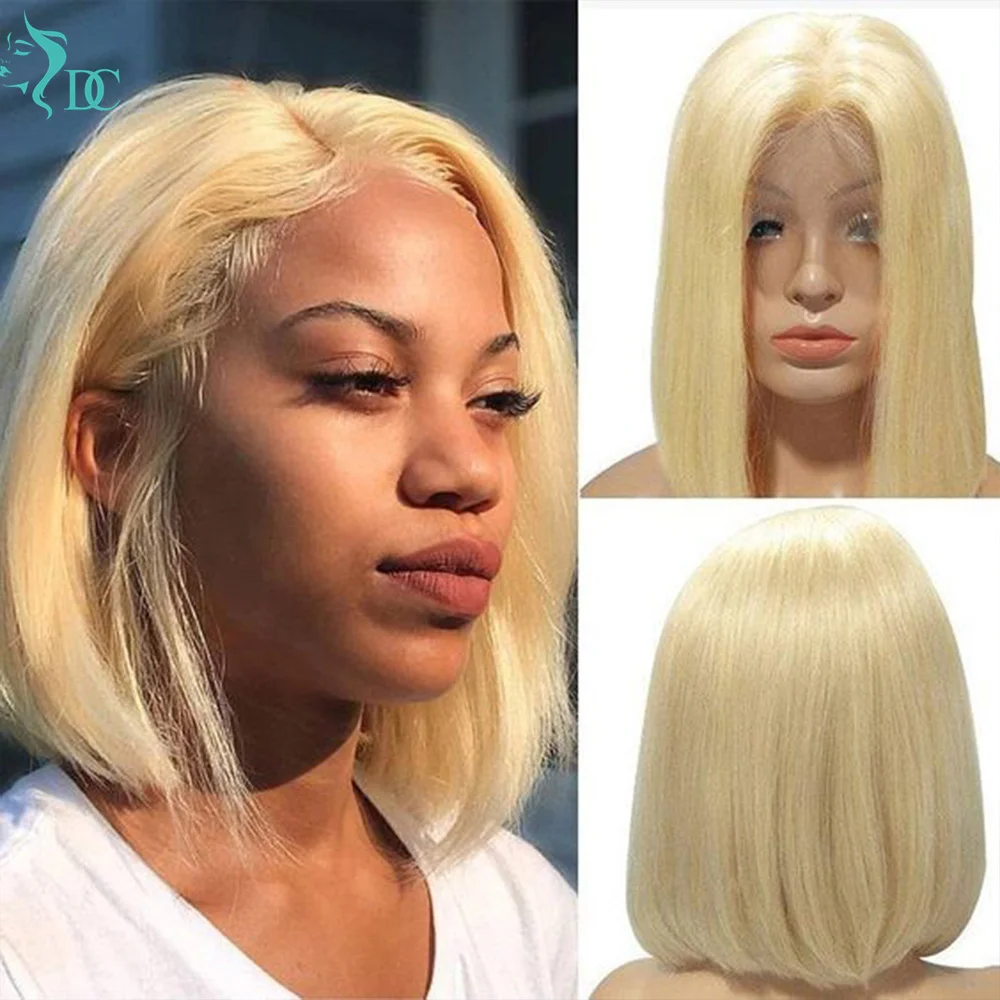 

Короткий Боб 613 медово-светлый прямой кружевной передний парик из человеческих волос для женщин Бразильский HD Прозрачный T-образный парик и...