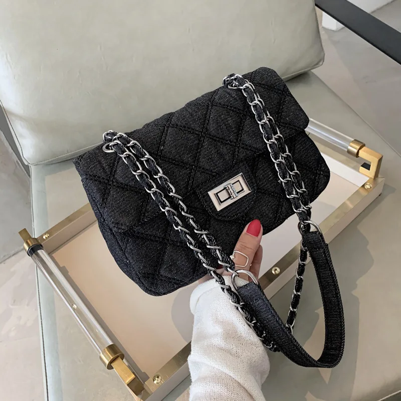 

2021 New Trendy Wild Diamond Chain Bag Net Red Denim Shoulder Messenger Bag