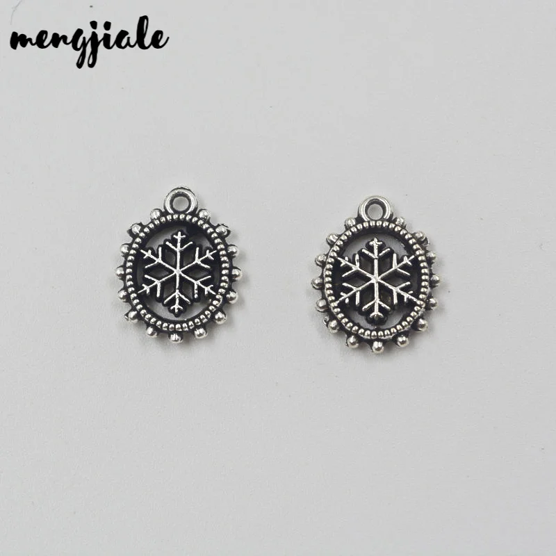 Металлические античные серебряные подвески снежинки на ожерелье ювелирных изделий, 40 штук в наборе, MENGJIALE, 15*12 мм.