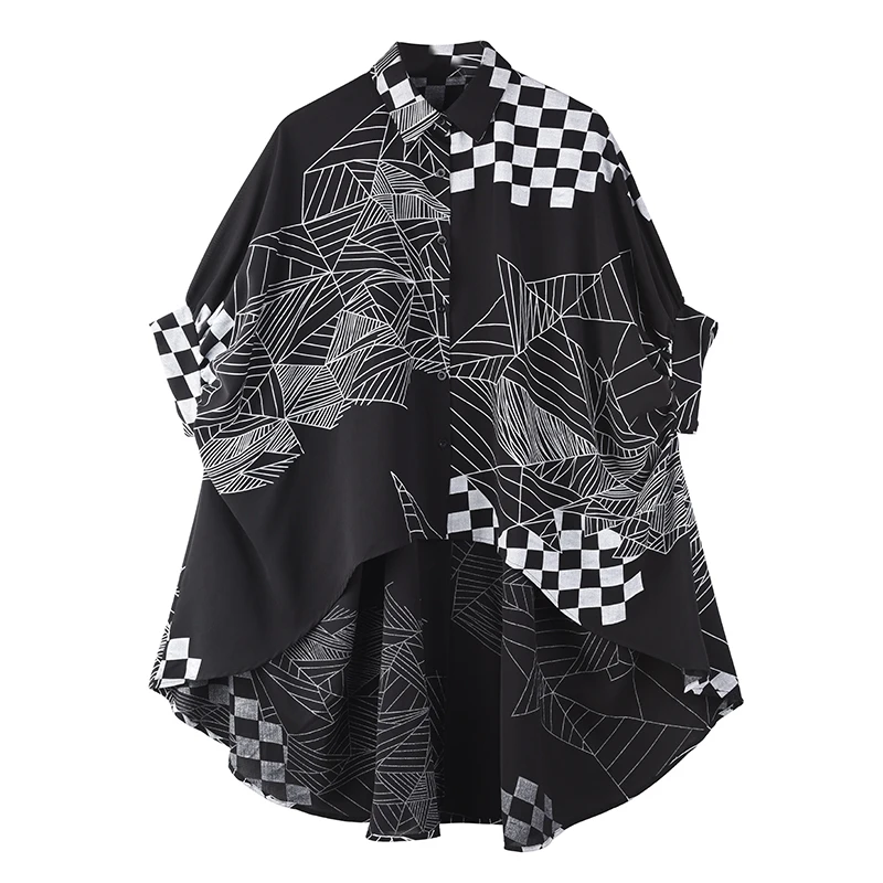 

[LANMREM] 2021 New Spring Summer Lapel Long Sleeve Shirt Women Blouse Fashion Tide turn-down collar batwing sleeves