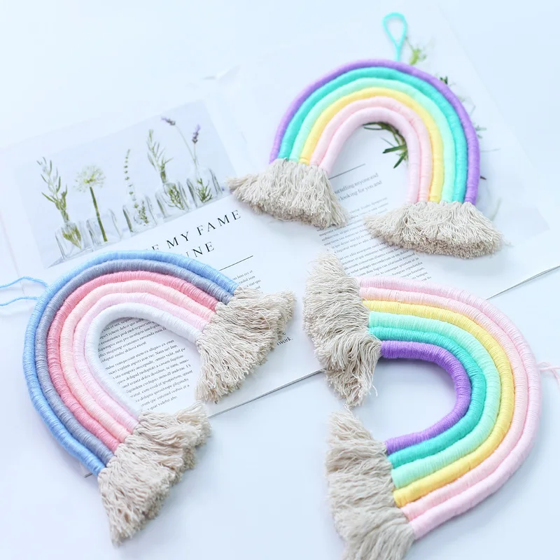 

Hand-woven Rainbow Tapestry Wall Hanging Ornaments Boho Rainbow Tassel INS Nordic Kids Room Decoration Wind Chimes Photo Props