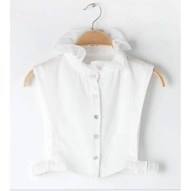 

Korean Sweet Girls Princess Ruffles Stand False Collar Womens Button Down Solid Color Stretchy Detachable Half-Shirt Blouse Gift