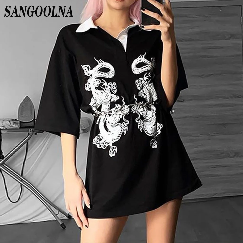 Женская блузка с коротким рукавом Готическая свободная принтом китайского