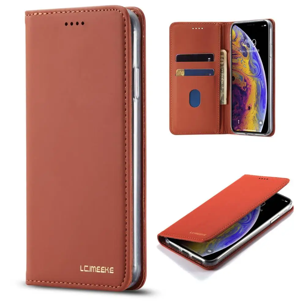 Кожаный чехол для iphone X XS XR магнитный держатель карт подставка флип из мягкого ТПУ