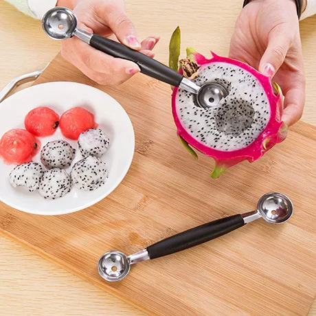 Ice Cream Dessert Sorbet Kitchenware Cook Tool Stalinless Steel Dual Double-end Melon Baller Scoop Fruit Spoon | Дом и сад