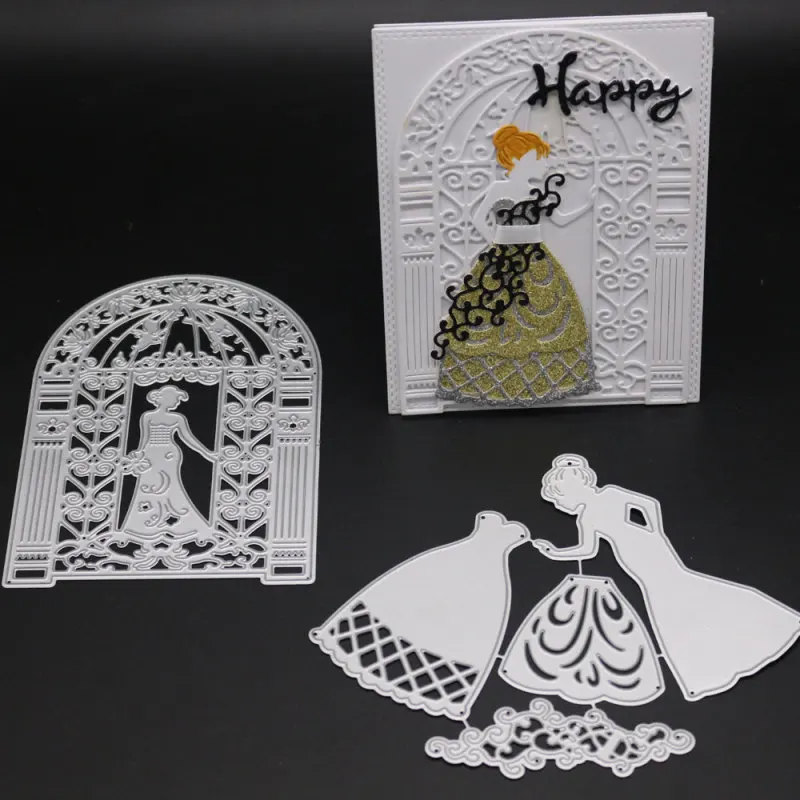 

Lady Princess Dress Metal Cutting Dies Arch Door Frame Stencil Troqueladora DIY Scrapbooking 2019 New Craft Stamps And Dies