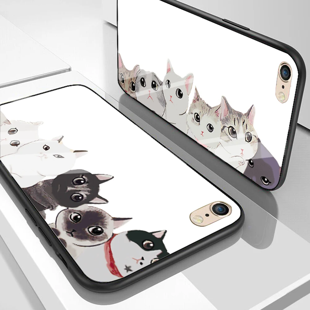 Чехол с кошкой для iPhone X XS MAX XR милым животным из закаленного стекла чехол 5 5S SE