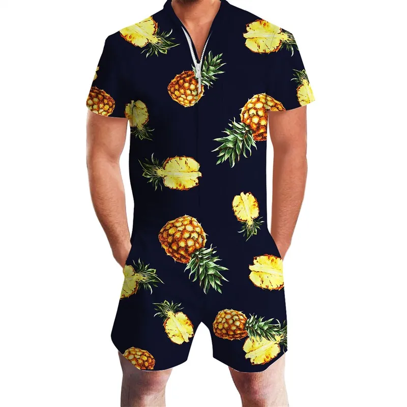 pineapple 2 New Mens Rompers 90s Jazz Solo 3D Paper Cup Printed Jumpsuit Harem Cargo Overalls Summer Hip-Hop Casual Bibs Pants Dropship - Цвет: pineapple 2