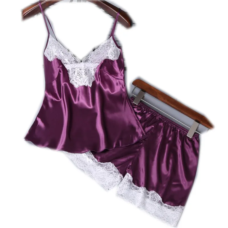 

Пикантный пижамный комплект с разрезом, топы для отдыха, пикантная кружевная Пижама на бретелях-спагетти, пижамный комплект из двух предмет...