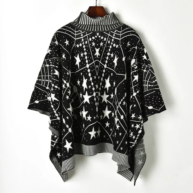 2018 зимняя плотная шаль накидка свитер Черный Белый контрастный цвет вселенная