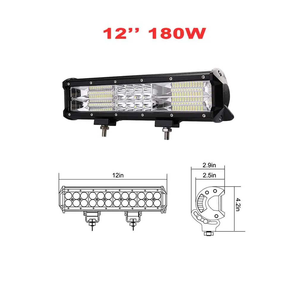 7D 180 Вт 12 дюймов Тройной Ряд светодиодный свет бар широкий луч 12V 24V для вождения с