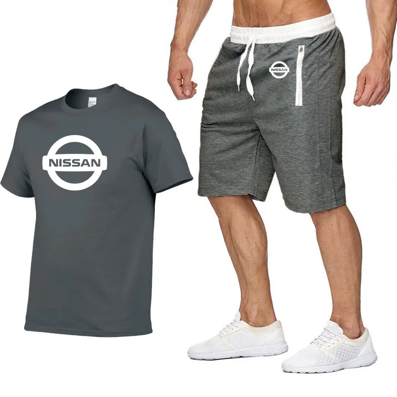 

Unisex New 2020 Nissan Car Logo Printing Summer Fashion Cotton Short Sleeve Round Neck Men's T-shirt+shorts 2Pcs suit