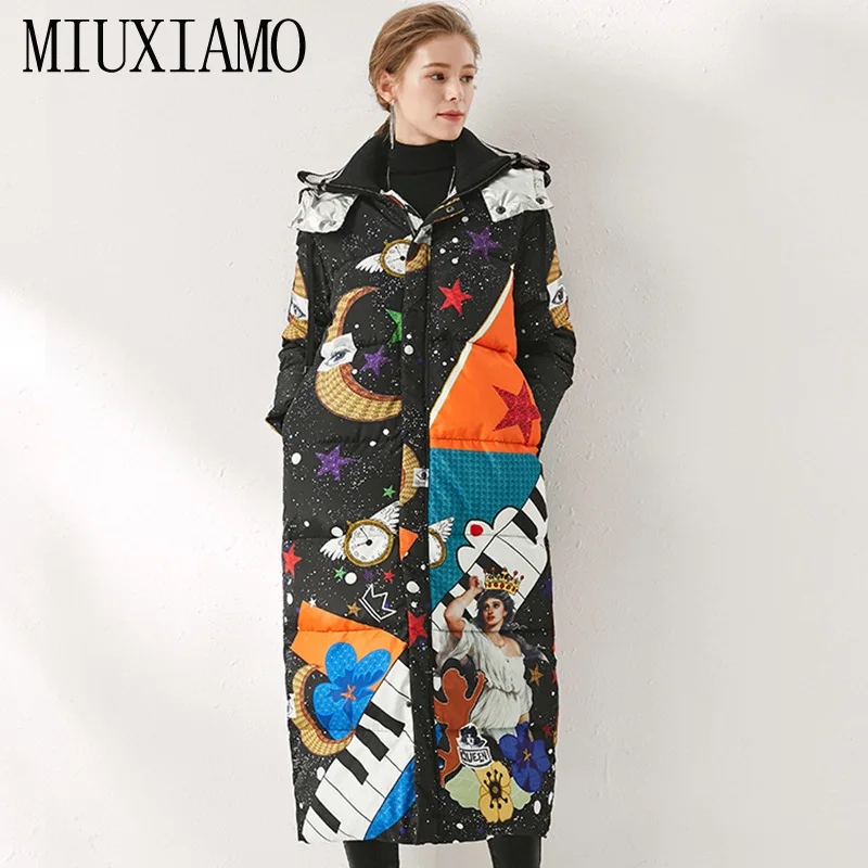 Зимнее пальто MIUXIMAO 2020 Свободное с принтом пианино элегантное Модное теплое