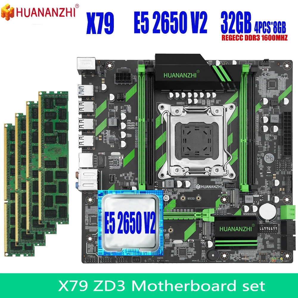 Материнская плата HUANANZHI X79 ZD3 с Xeon E5 2650 V2 4x8 ГБ = 32 Гб 1600 МГц 12800R DDR3 память ECC REG