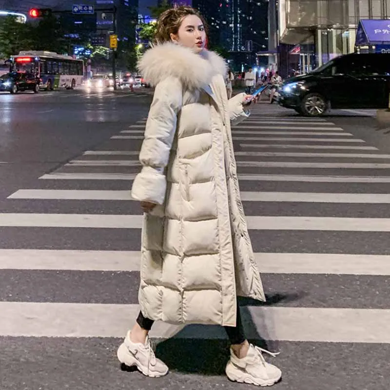 Пуховик зимний женский х/б с капюшоном большого размера | Женская одежда