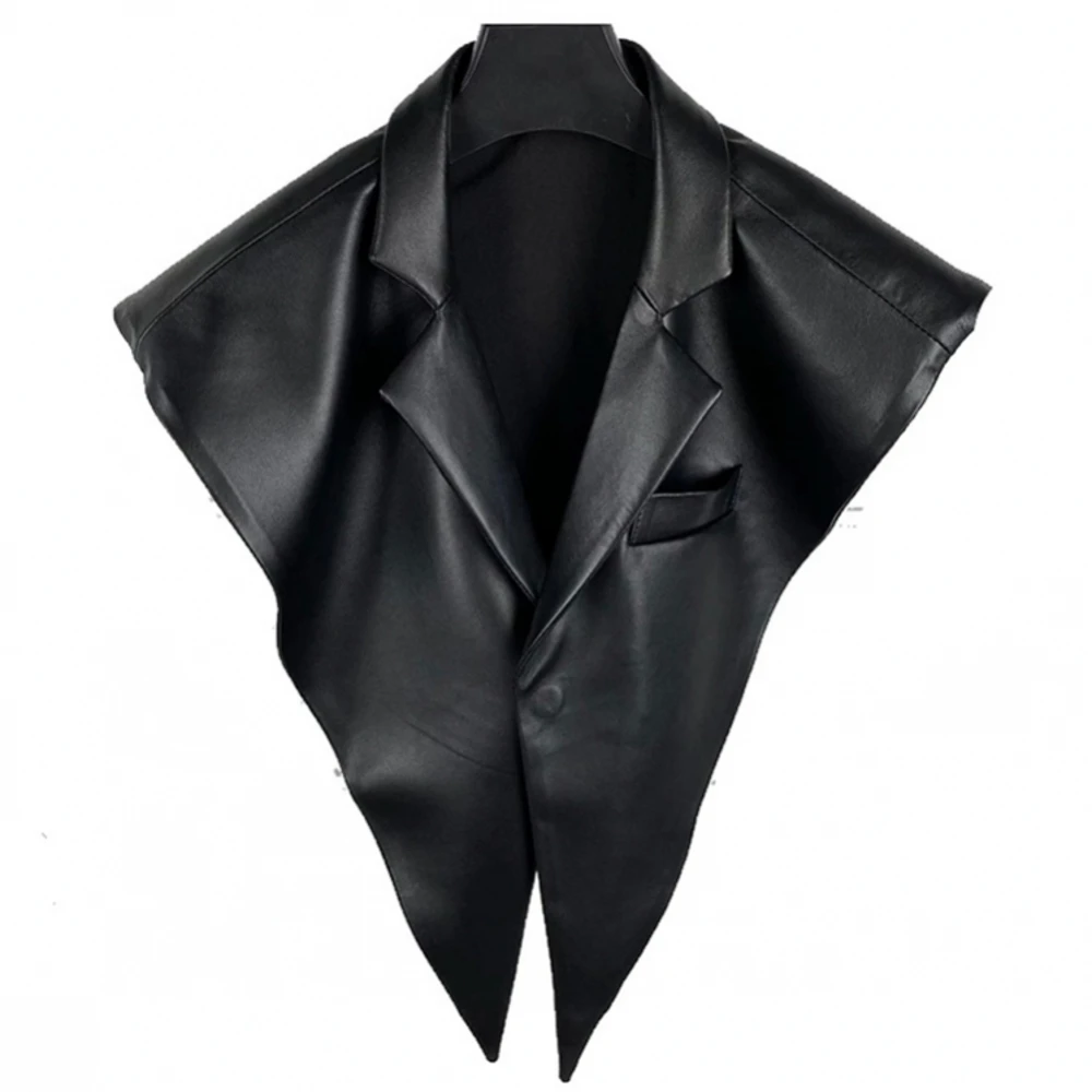 

Summer Autumn Faux PU Leather Casual Blouses Women Red Black Sleeveless Button Asymmetrical Loose Sexy Streetwear Solid Shirts
