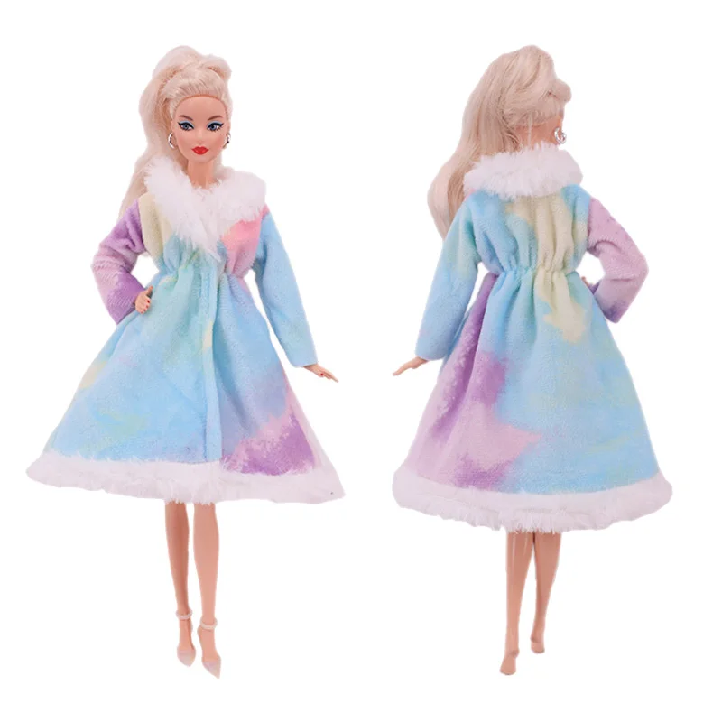 3 шт./компл. Одежда для куклы Барби Зимние теплые плюшевые пальто длинный свитер