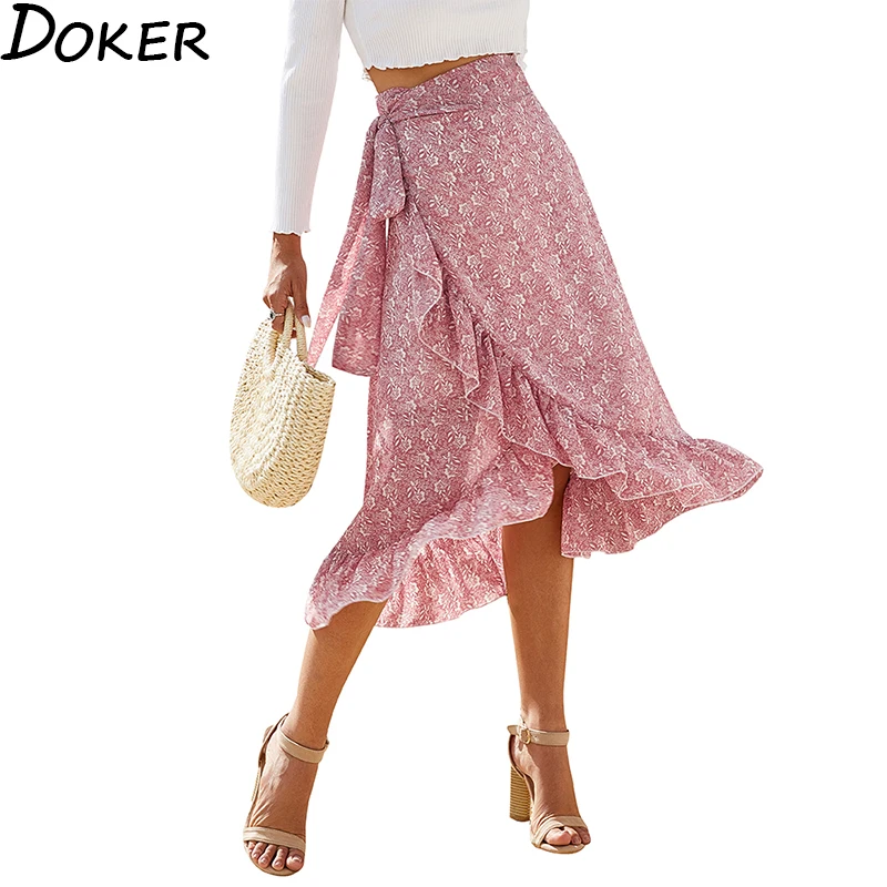 Винтажные шифоновые миди юбки женские 2020 летние цветочные принты Высокая талия