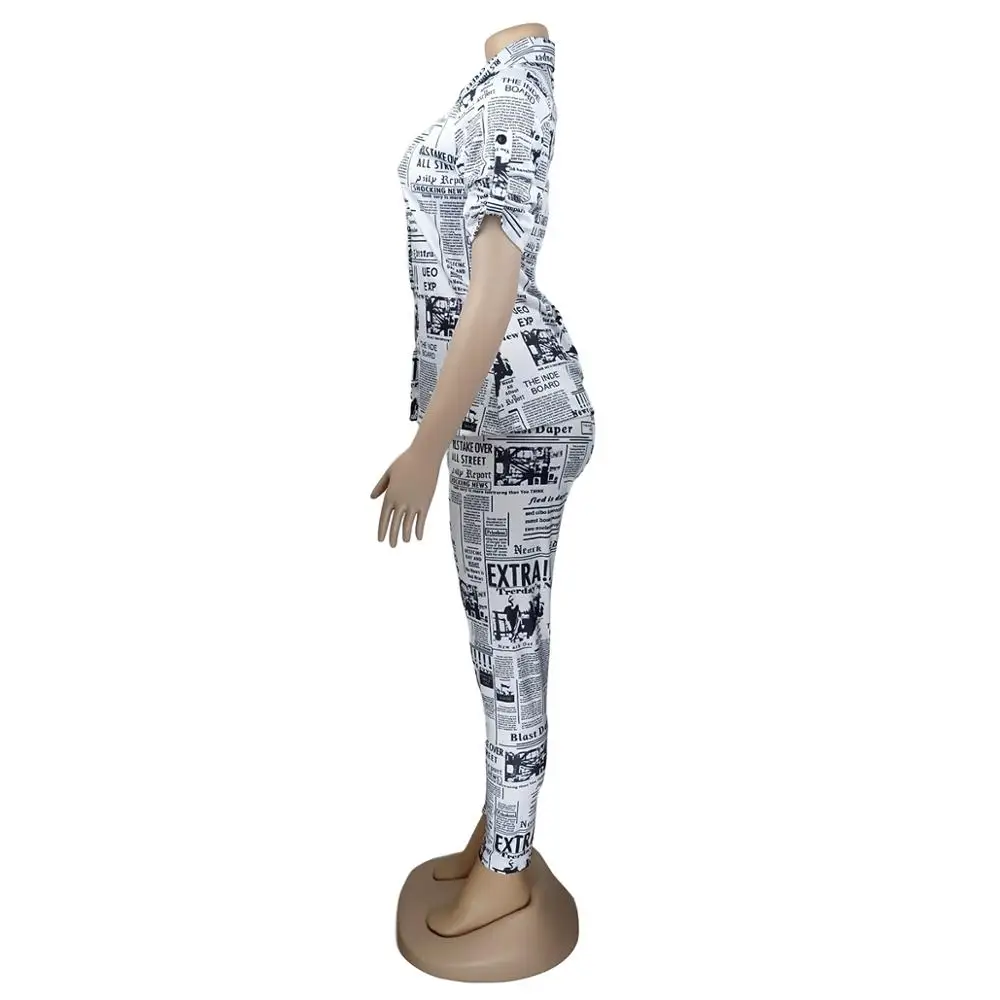 Новый женский костюм с рубашкой Осенняя рубашка газетным принтом двумя