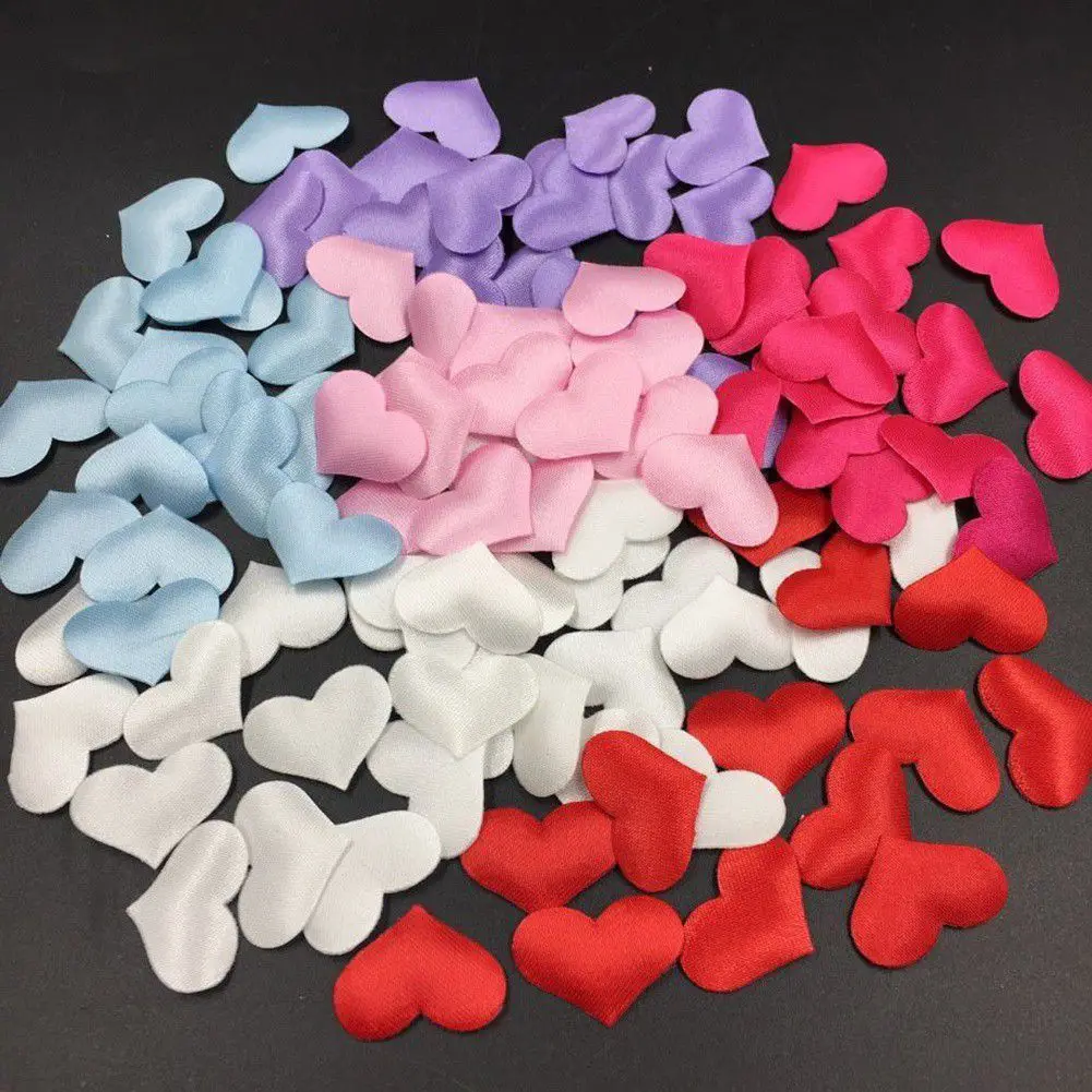 

100Pcs Silk Sweet Heart Sponge Satin Fabric Petals Wedding Layout Petals DIY Romantic Heart Scrapbook Accessories for Wedding