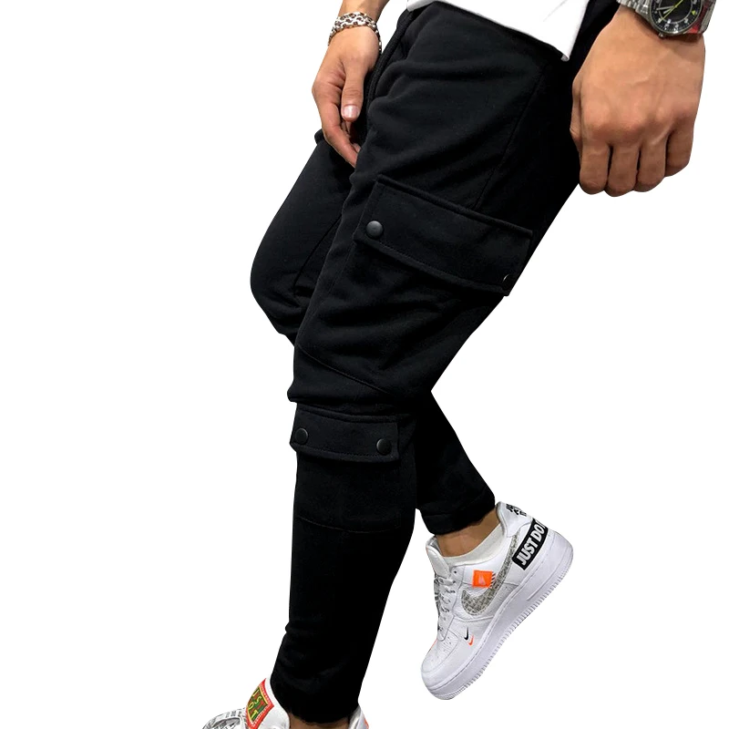 

New solid color multi-pocket fashion casual rope pants, men's cargo pants men's casual pants