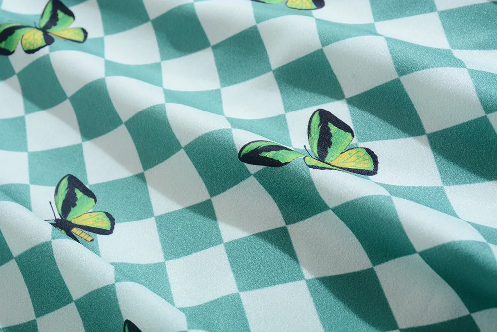 

Dress Summer Women 2020 New Irregular Collar Short Sleeves Fresh Green Printed Slim A-Line Classy Dress Knee Length S-XL