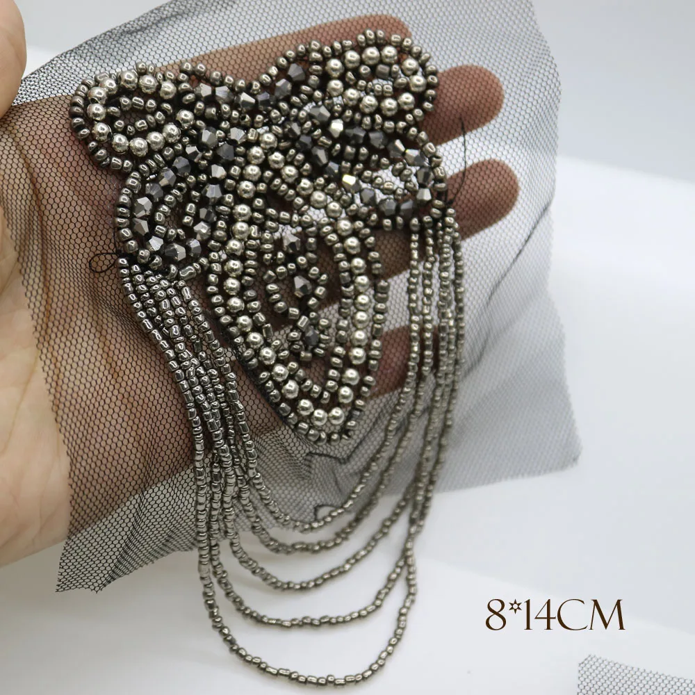 2 шт./компл. черного цвета с бахромой из бисера вышивка золотой нитью для одежды в