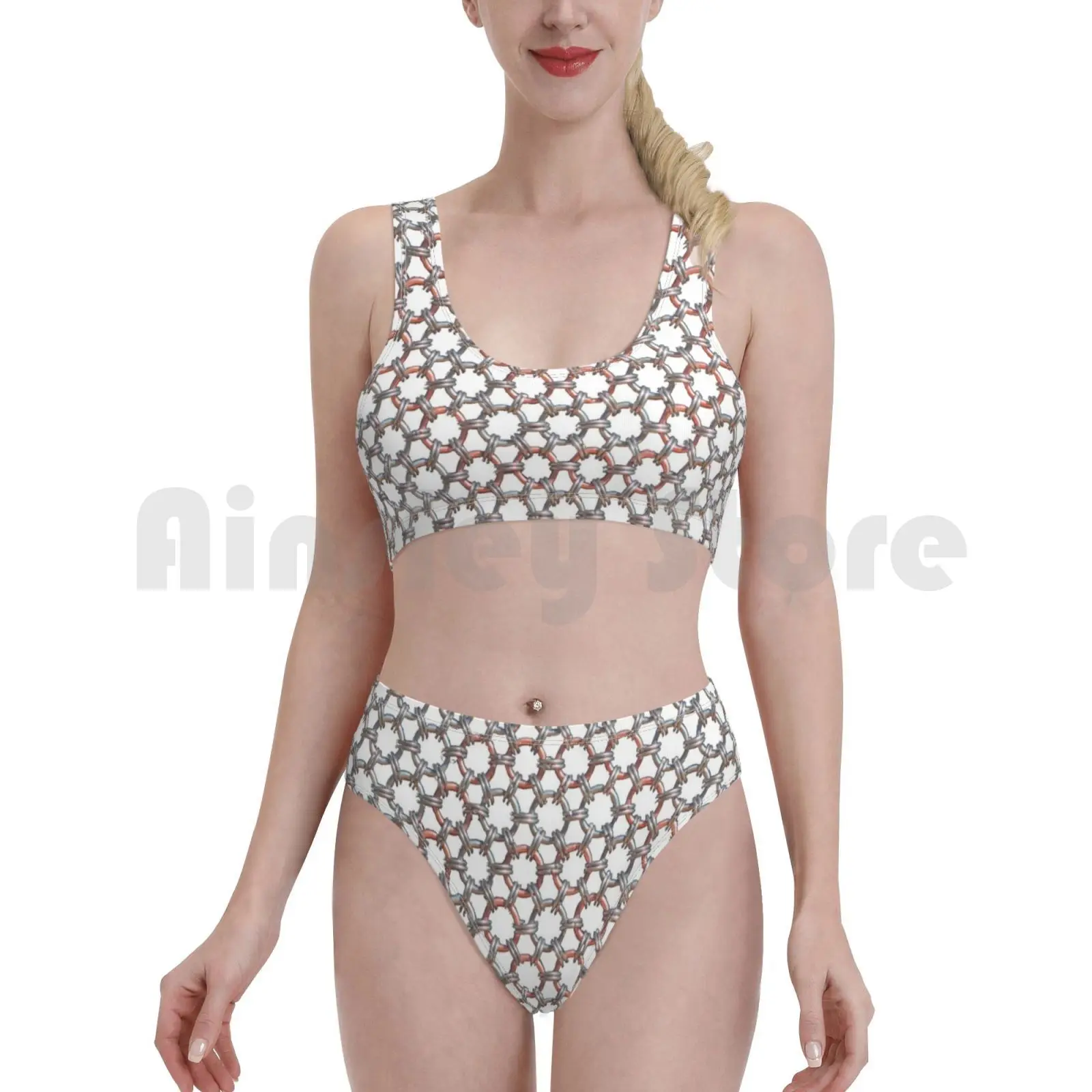 12 В 2 серебристый купальник с медными акцентами и узором бикини подкладкой