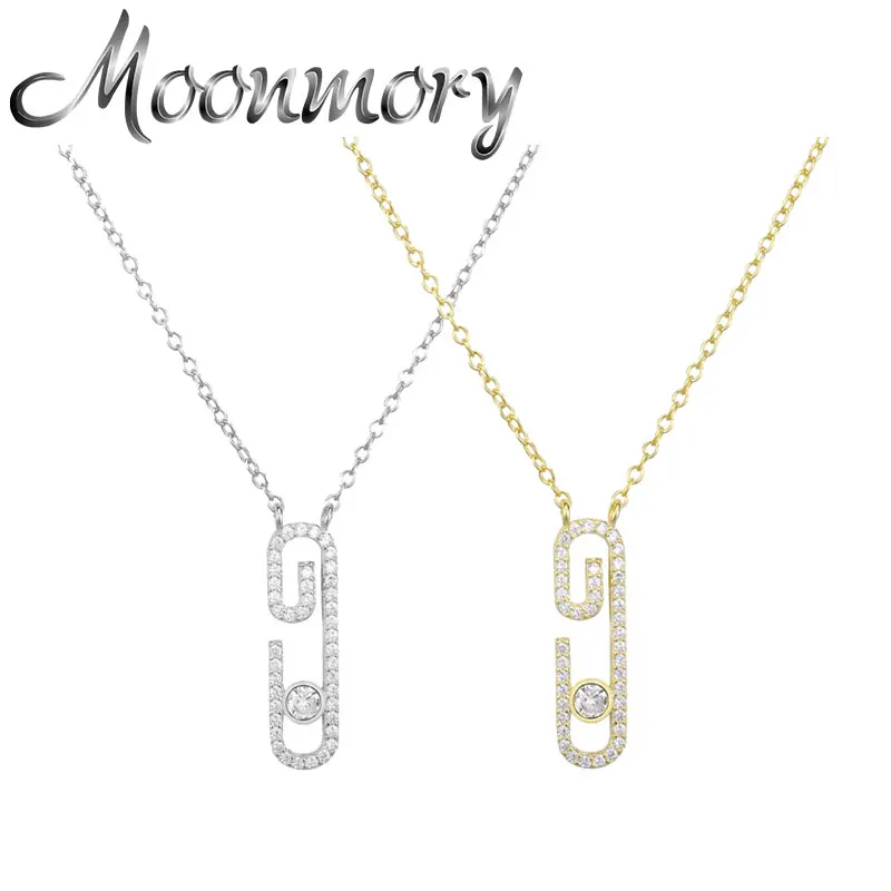 

Moonmory 925 Sterling Silver Full Zircon Pendant Long Women Necklace 2020 New No Sliding Stone Crystal Chain Collier Jewelry