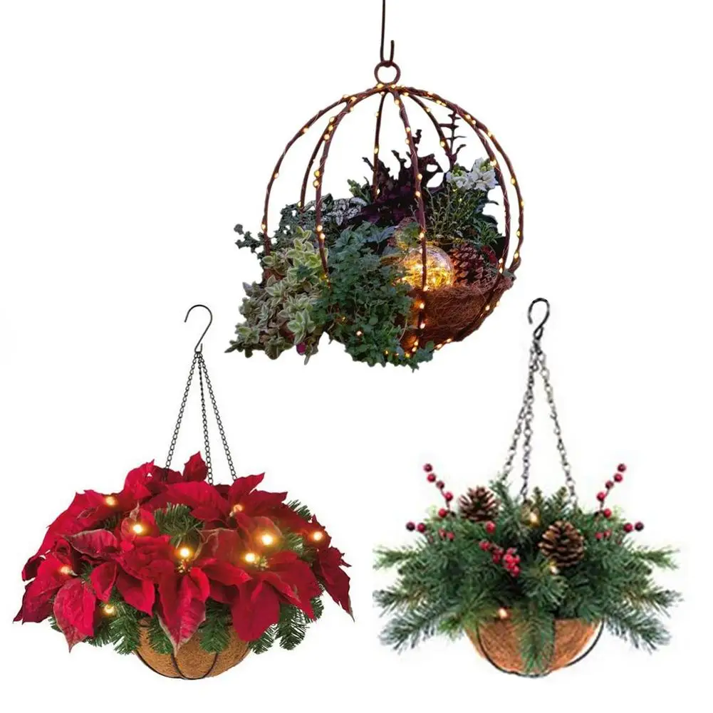 

Christmas Hangings Basket Artificial Flower Plant Hangings Basket For Indoor Outdoor Decorated With Pine Cones Red Berries L