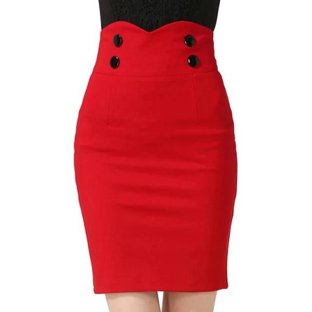 Юбка карандаш с завышенной талией Женская облегающая юбка средней длины красная
