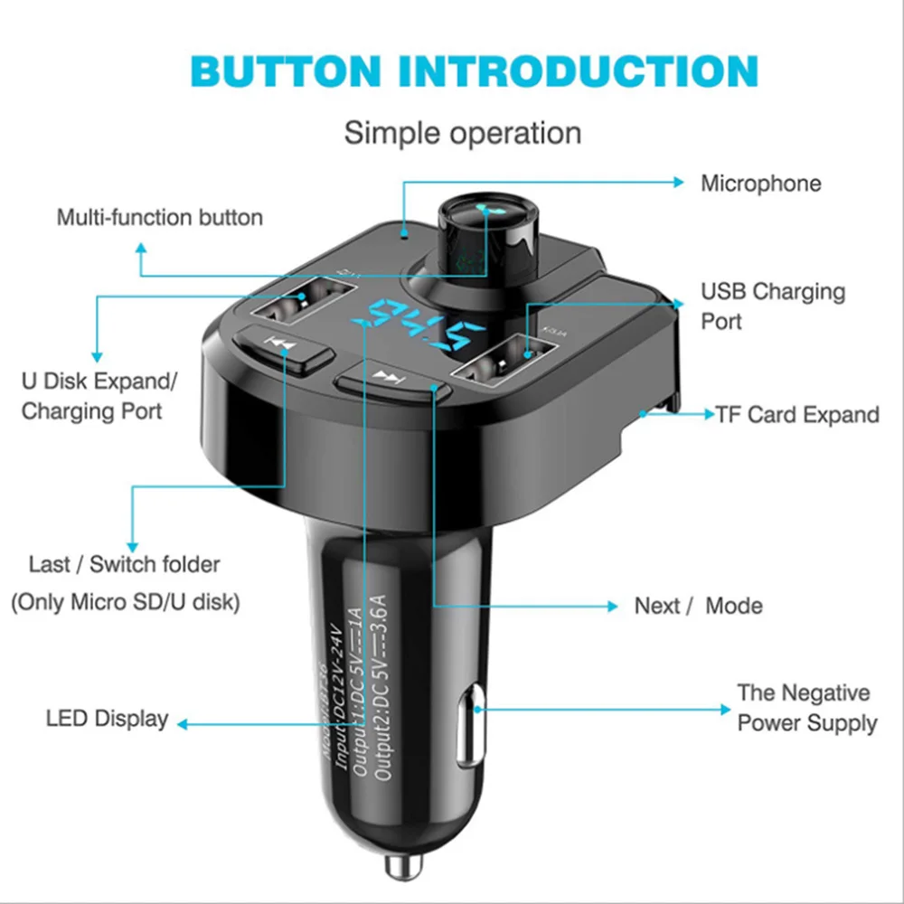 Автомобильный беспроводной Bluetooth передатчик с двумя USB портами 3 6 А|Автомобильный