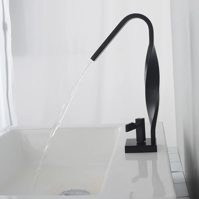 Кран для раковины ванной комнаты черный латунный кран на бортике художественный