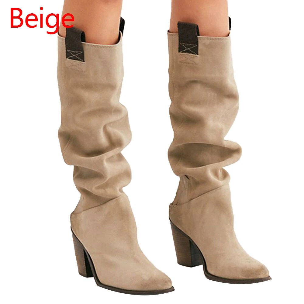 Beige Adputent/женские ботинки; однотонные ботинки средней высоты на массивном квадратном каблуке; сезон осень-зима; Повседневная модная обувь - Цвет: Beige