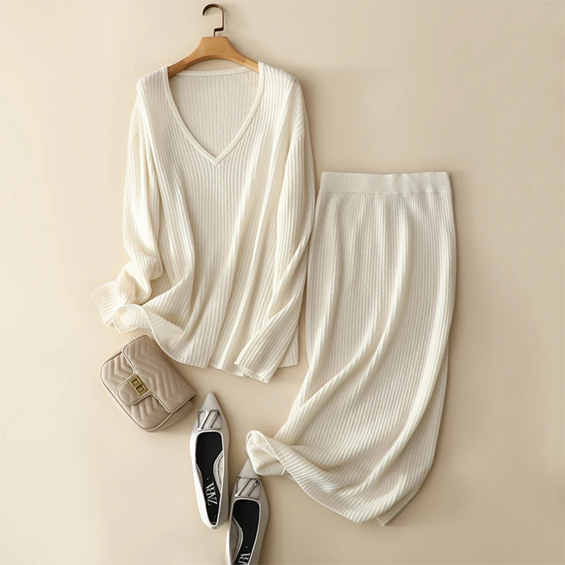 

2021 women's fashion 100% cashmere 2 piece sets