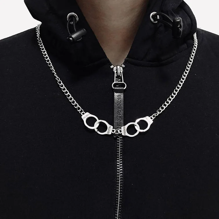

Handcuffs Necklace Silver Street Style Necklace For Friends Punk Style Fashion Necklace Jewelry