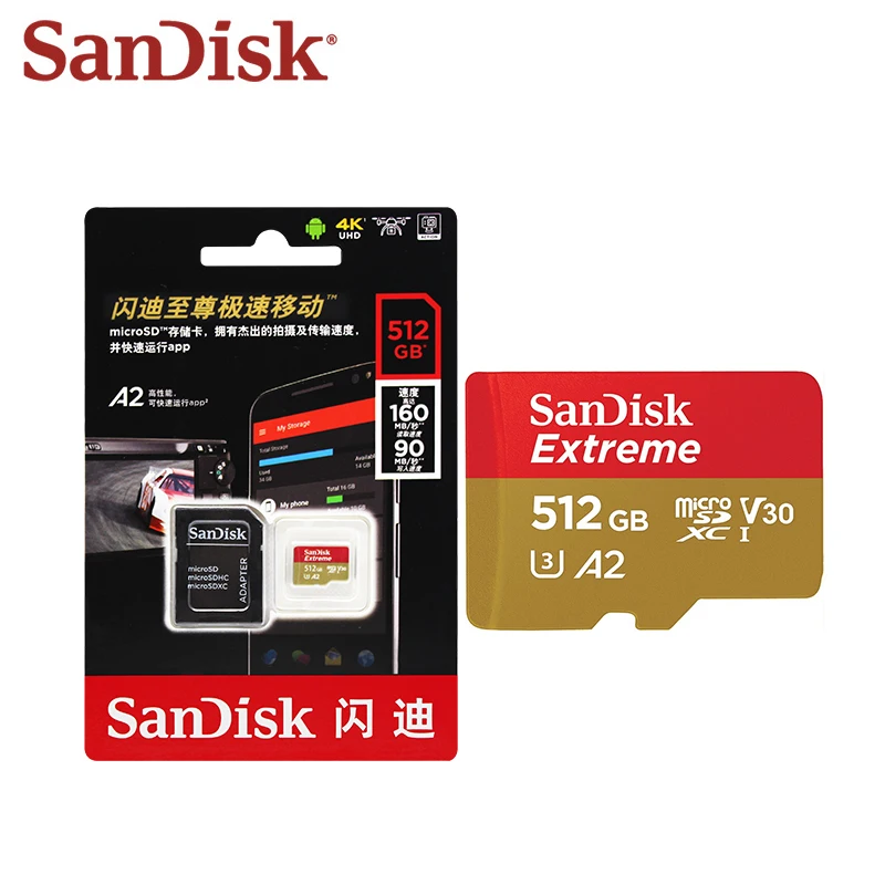 100% Original SanDisk Memory Card 1TB Max Read Speed 160M/s A2 Class 10 400GB 512GB UHS-I Micro SD Card V30 U3 TF Card
