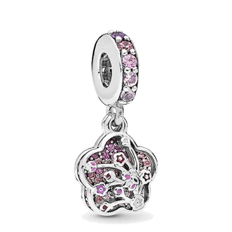 Бесплатная доставка Pave Peach Blossom Цветок Шарм Подходит оригинальный Pandora браслет и