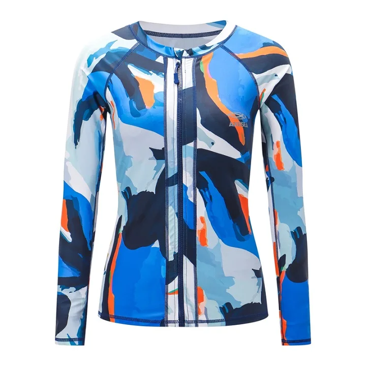 Multicoloured AXESEA, женский купальник, Рашгард, длинный рукав, рубашка для серфинга, топ, защита от солнца, принт, передняя молния, купальник, UPF50+ UV, Спортивная пляжная одежда - Цвет: Multicoloured