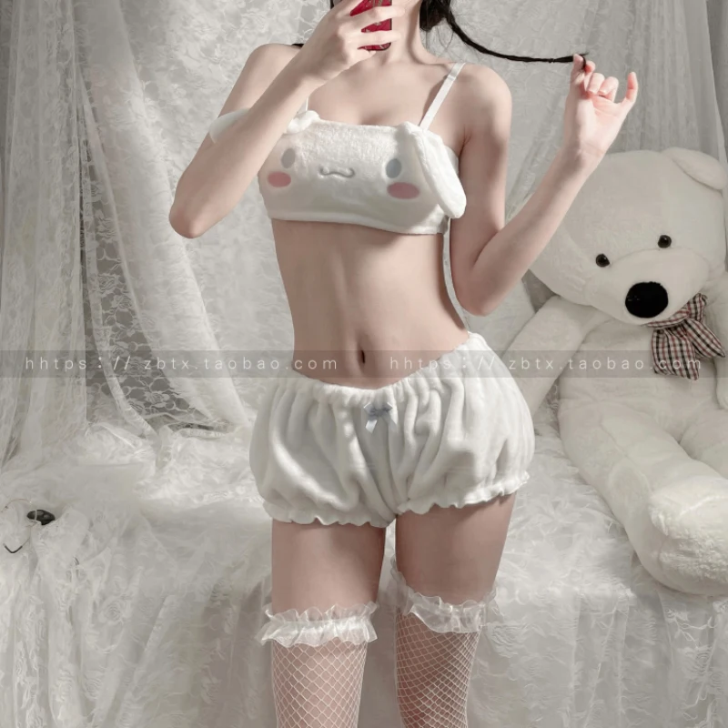 Conjunto de pijama Kawaii de peluche para ni&ntilde;as, ropa interior de terciopelo, pantalones cortos, ropa de dormir, Lolita-4