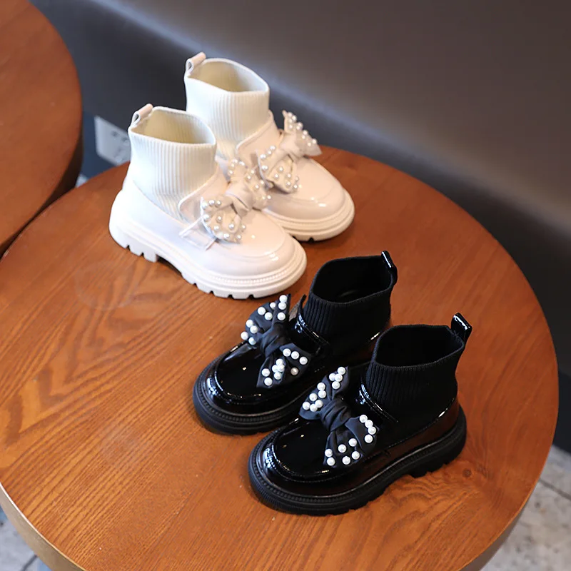 

Sneakers For Children'S School Girl Fashion Pearl Bow Shoes Autumn Ankle Big Girls Socks Boots 2021 Kids Winter Shoe 7 12 Years