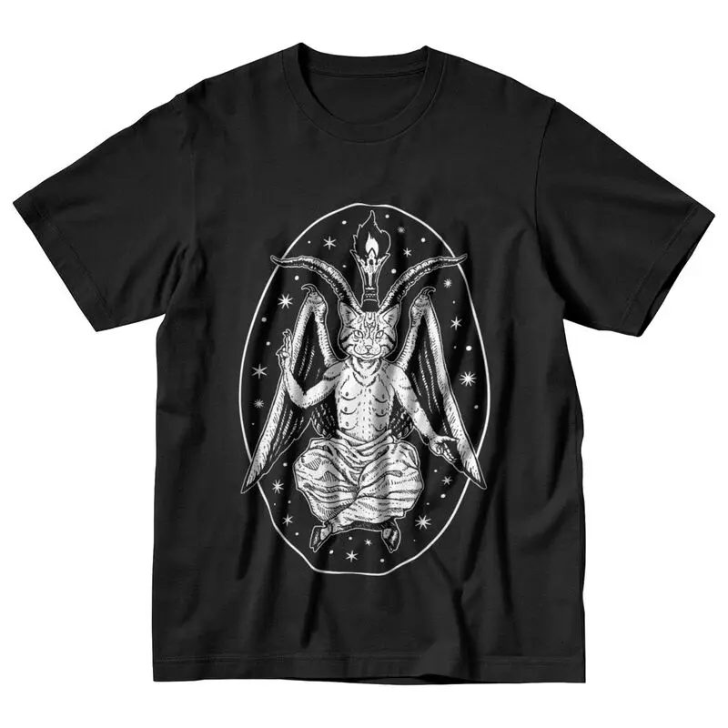 

Футболка Baphomet мужская из 100% хлопка, модная тенниска с короткими рукавами, с принтом ужасов, зла, сатаны, демона, кошки